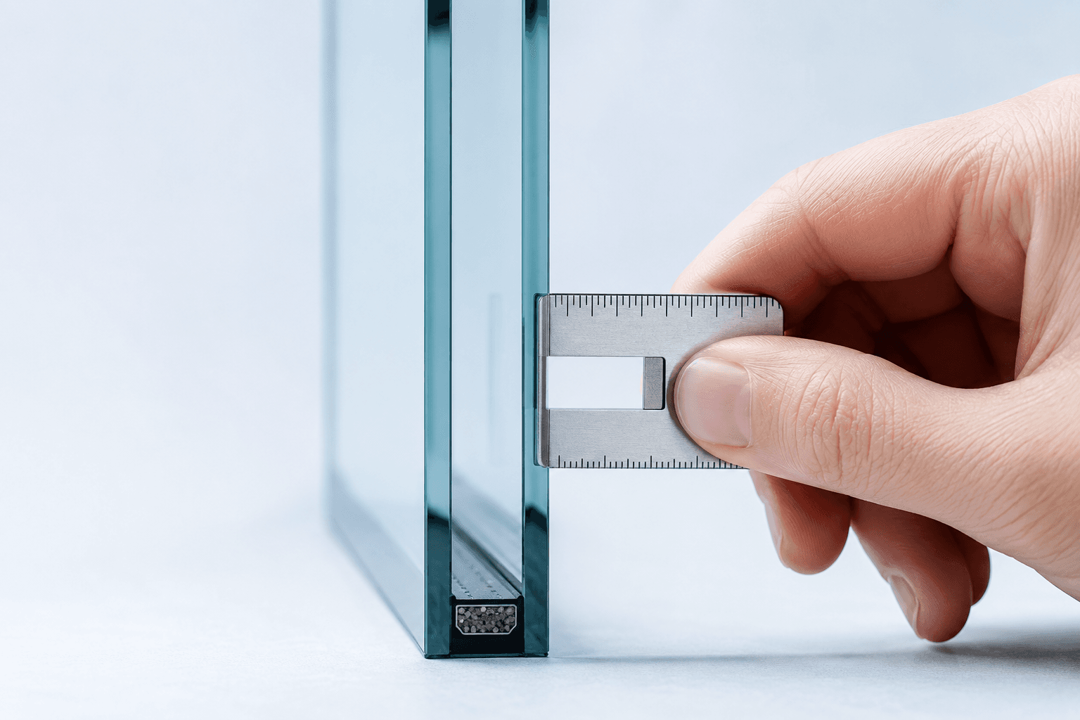 Measuring the thickness of a window's glazing at the edge
